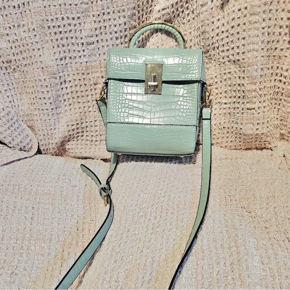 Mint Faux Leather Crossbody Purse with Adjustable Strap